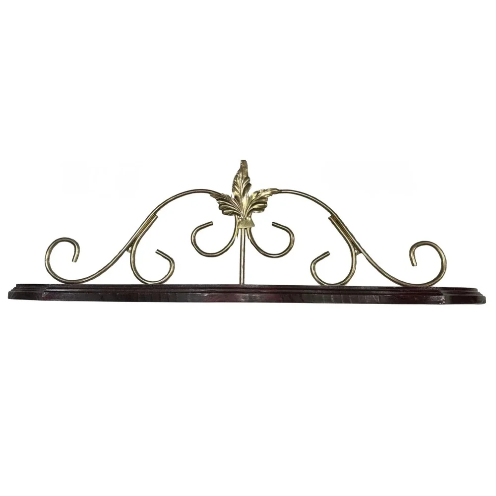 Vintage Home Interiors Wooden Brass Scroll Wall Shelf 23.5 Inch Traditional